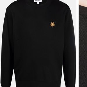 NWT KENZO Tiger Logo-patch lightweight sweater, black.